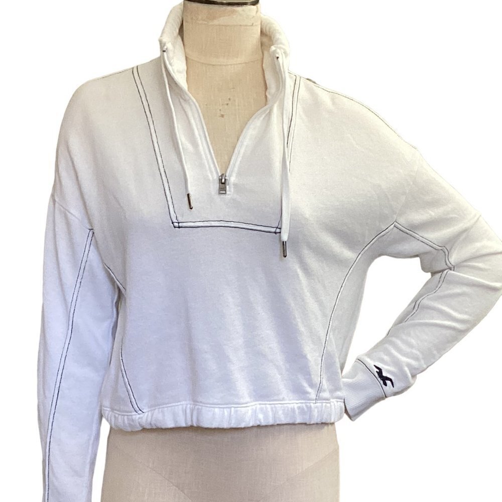 Hollister 1/4 Zip Cropped Sweatshirt S White 140S